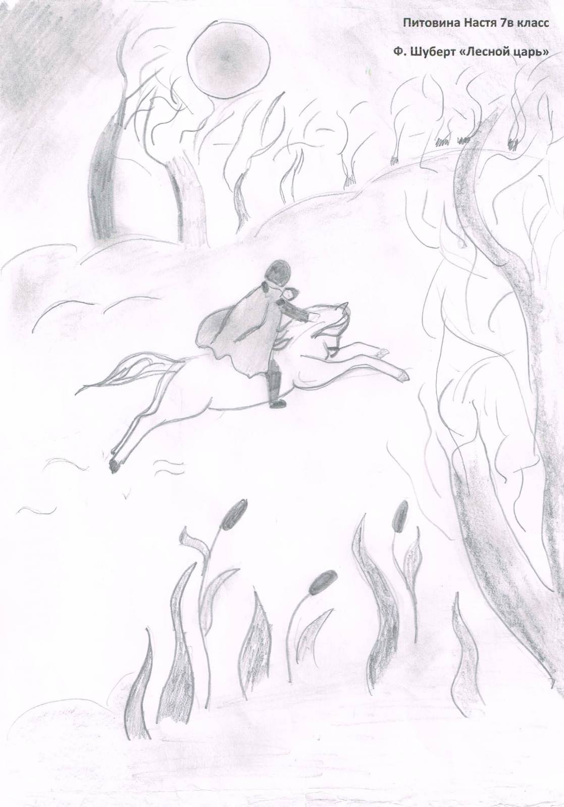 Лесной царь рисунок легкий. Рисунок к балладе Лесной царь. Иллюстрация к балладе Лесной царь 6 класс. Рисунок карандашом Баллада о трех сыновьях. Ф лист лесной царь транскрипция